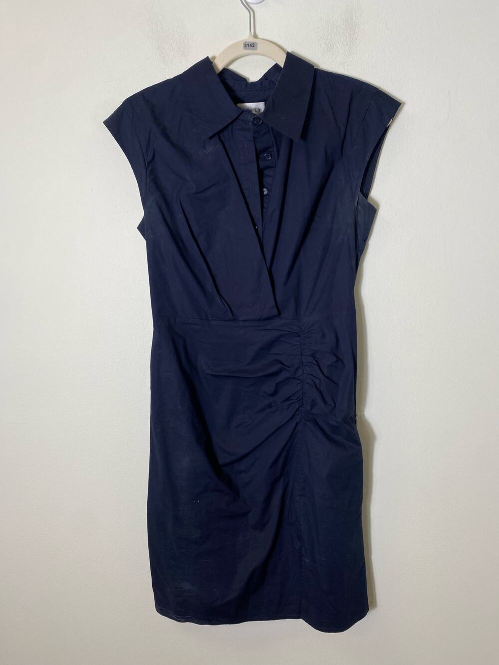 Milly Navy Blue Sleeveless Ruched Shirt Top Dress Sz 4